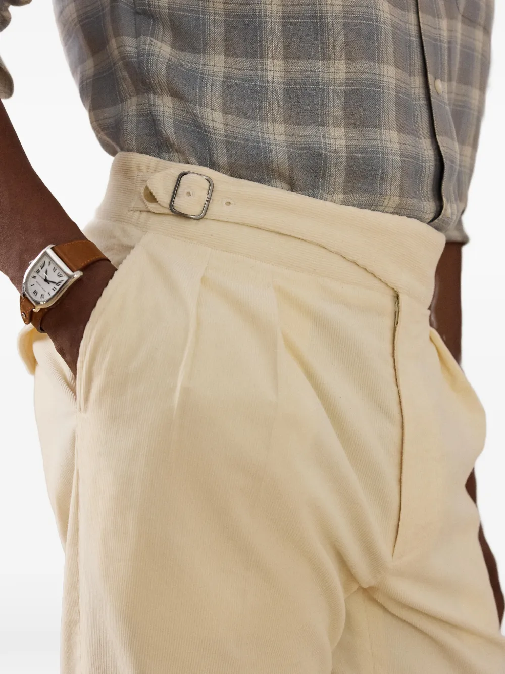 Ralph Lauren Purple Label Ribfluwelen plooibroek met gesptaille Beige
