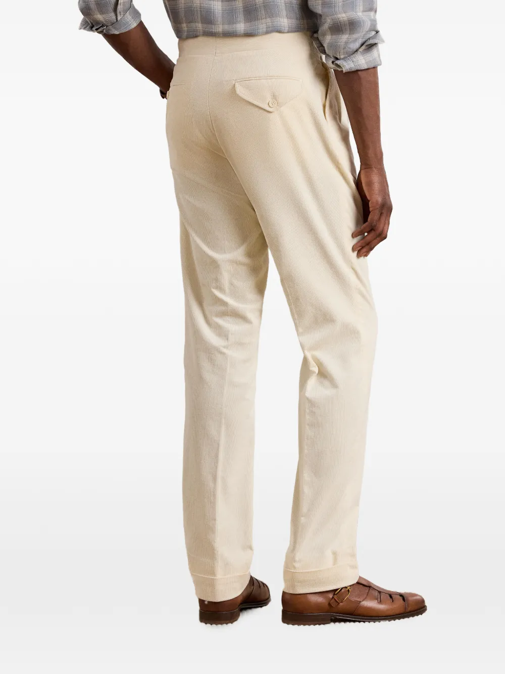 Ralph Lauren Purple Label Ribfluwelen plooibroek met gesptaille Beige