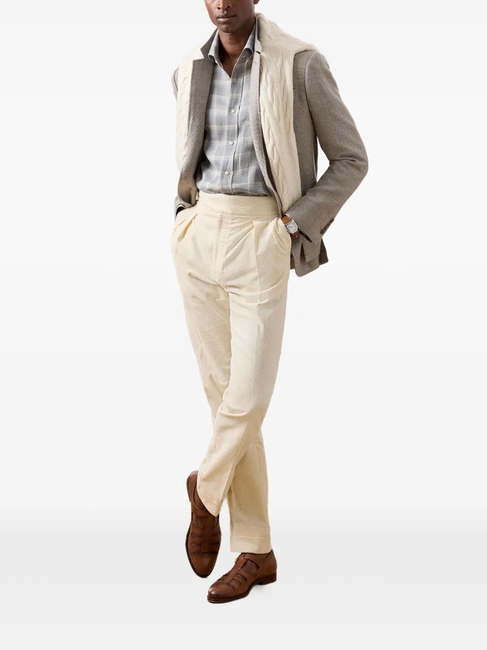 Ralph Lauren Purple Label Ribfluwelen plooibroek met gesptaille Beige