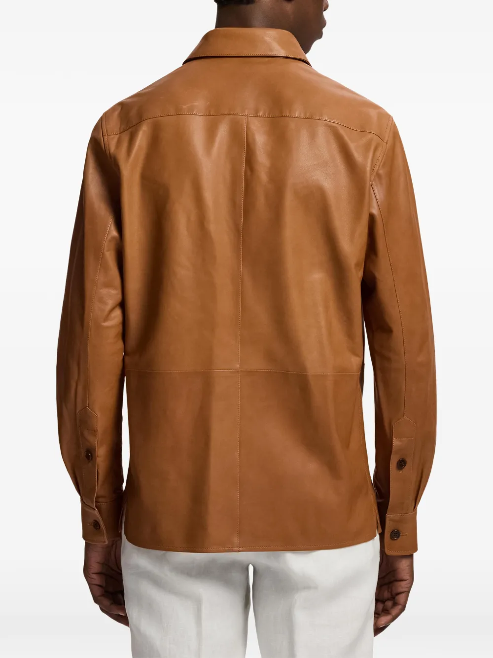 Ralph Lauren Purple Label Purple Label leren shirtjack met cargo zak Bruin