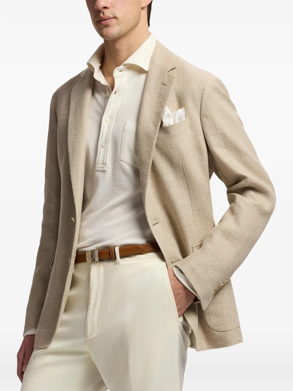 Ralph Lauren Purple Label Hadley blazer met visgraatpatroon Beige