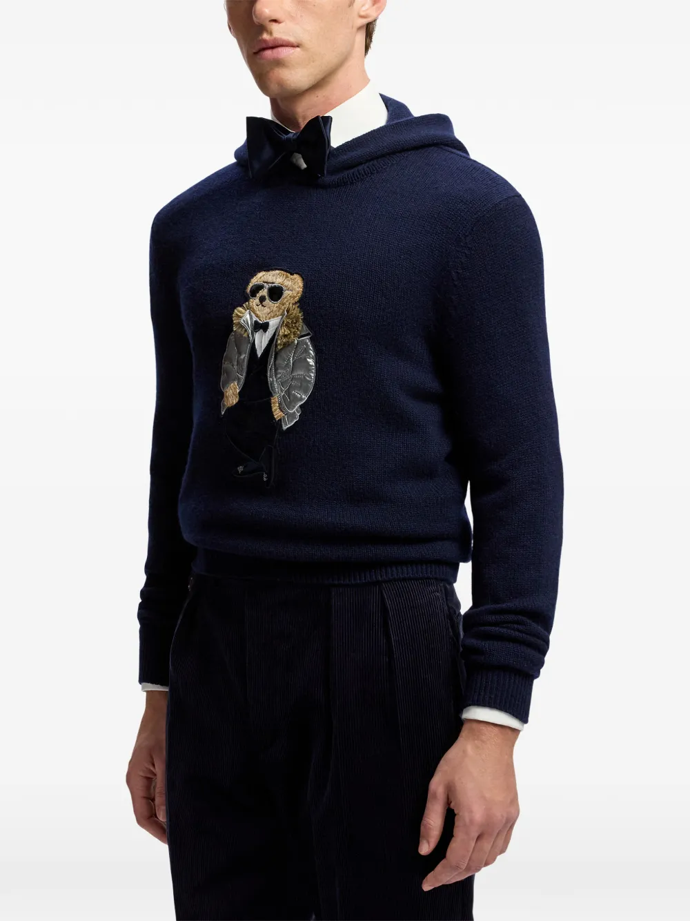 Ralph Lauren Purple Label Kasjmier hoodie met beer-patch en lange mouwen Blauw