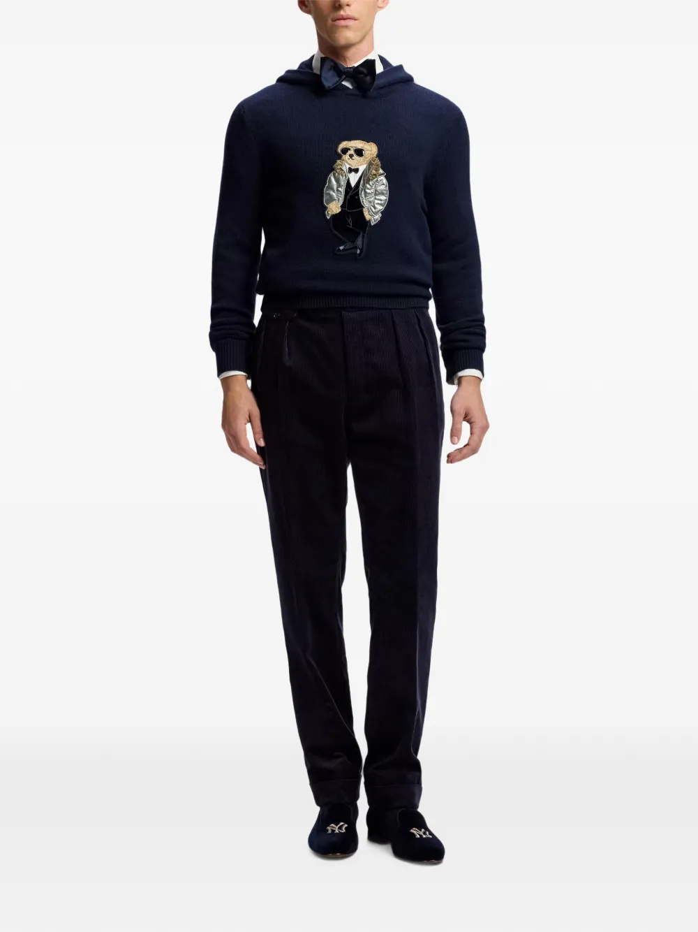 Ralph Lauren Purple Label Kasjmier hoodie met beer-patch en lange mouwen Blauw