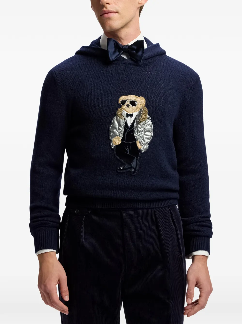 Ralph Lauren Purple Label Kasjmier hoodie met beer-patch en lange mouwen Blauw