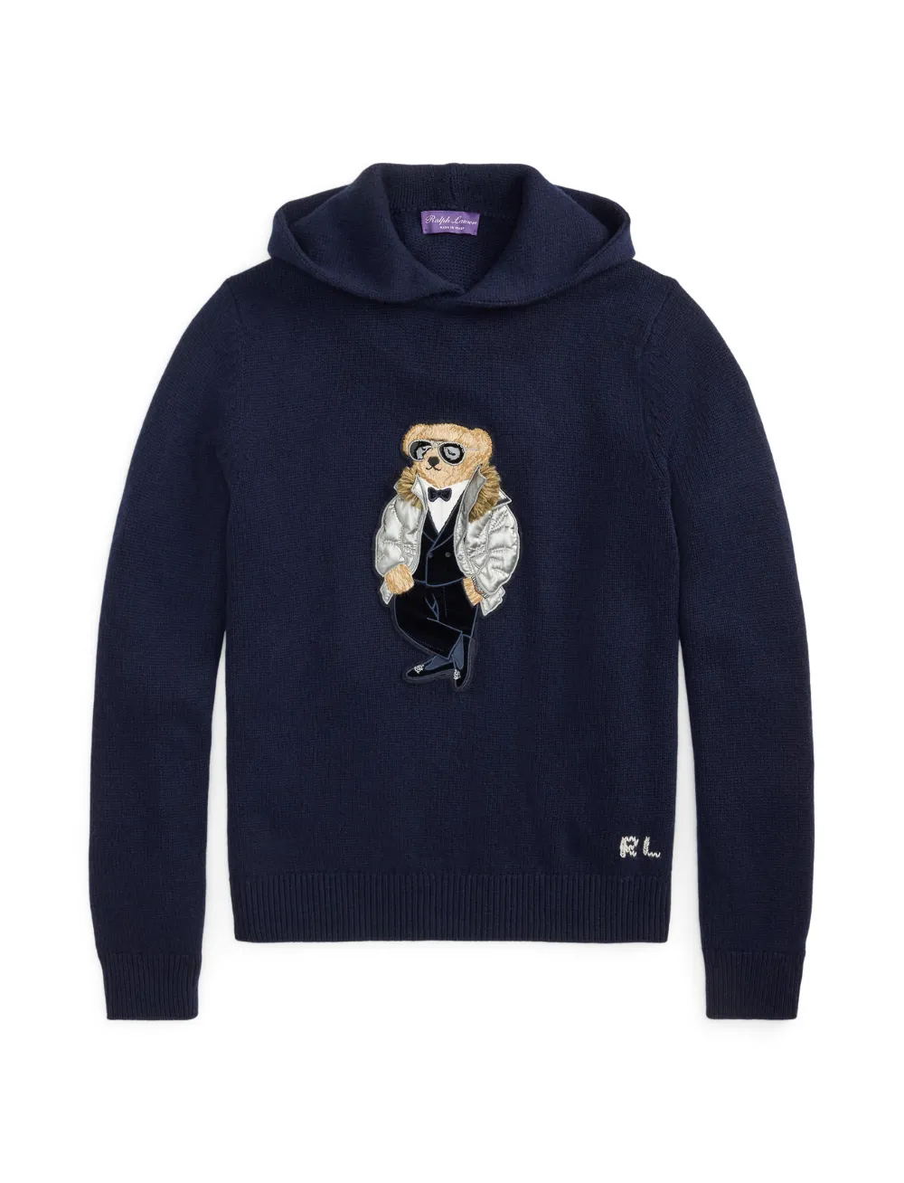 Ralph Lauren Purple Label bear-patch long-sleeve cashmere hoodie - Blue