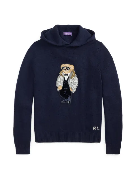 Ralph Lauren Purple Label bear-patch long-sleeve cashmere hoodie