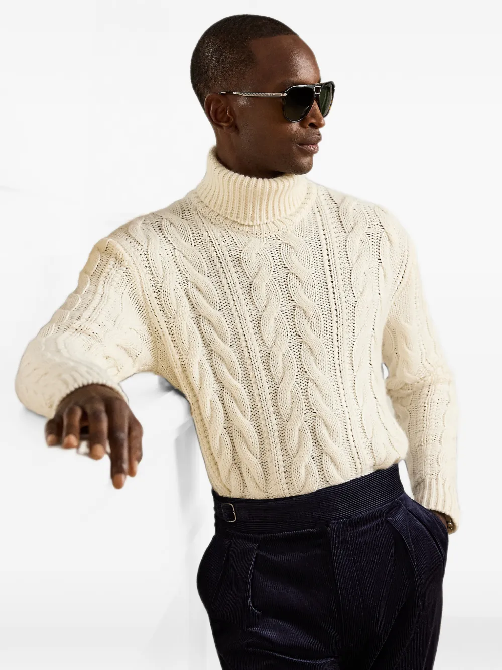 Ralph Lauren Purple Label Kabelgebreide coltrui Beige