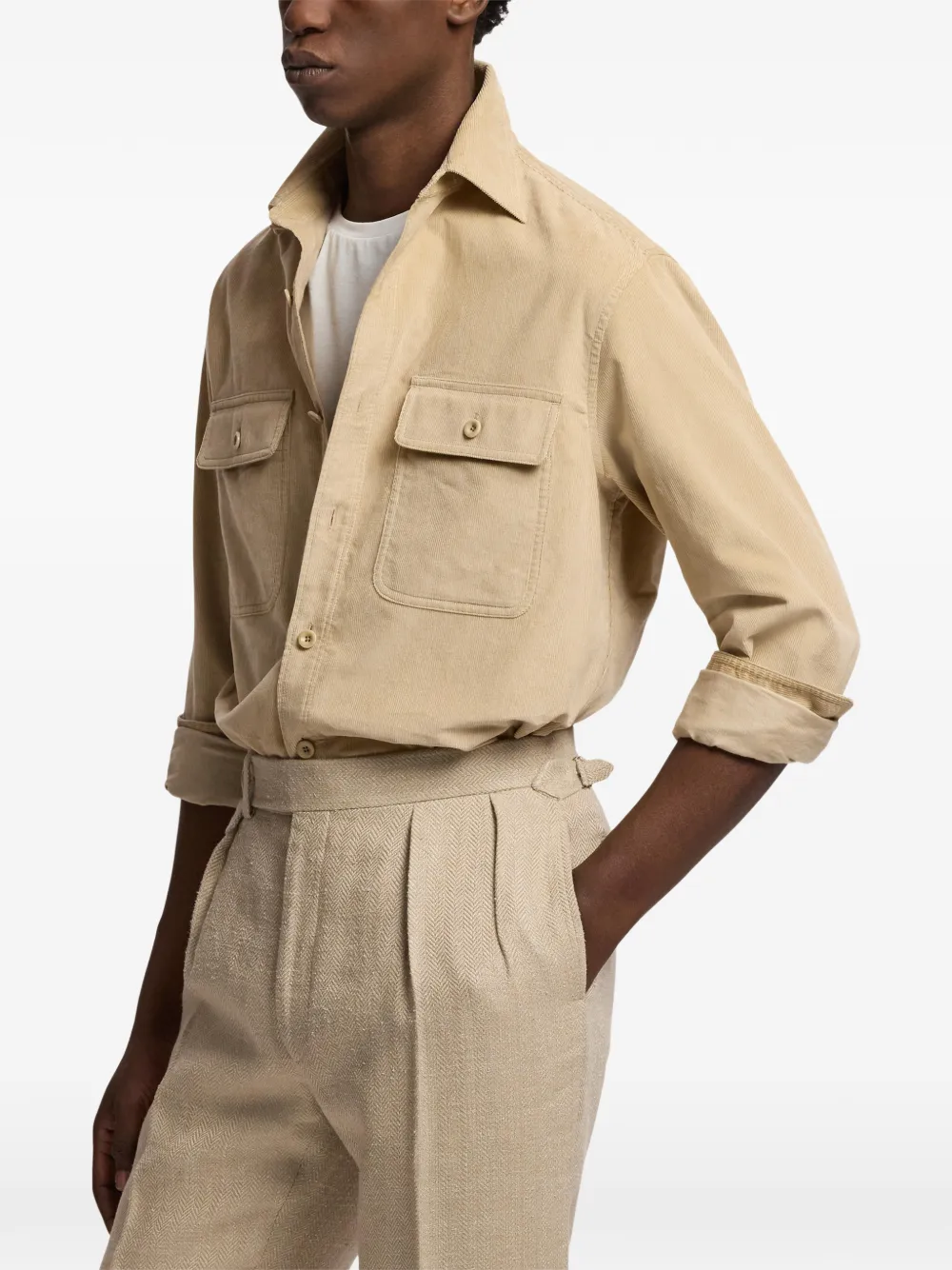 Ralph Lauren Purple Label Button-down overhemd met ribfluwelen textuur Beige