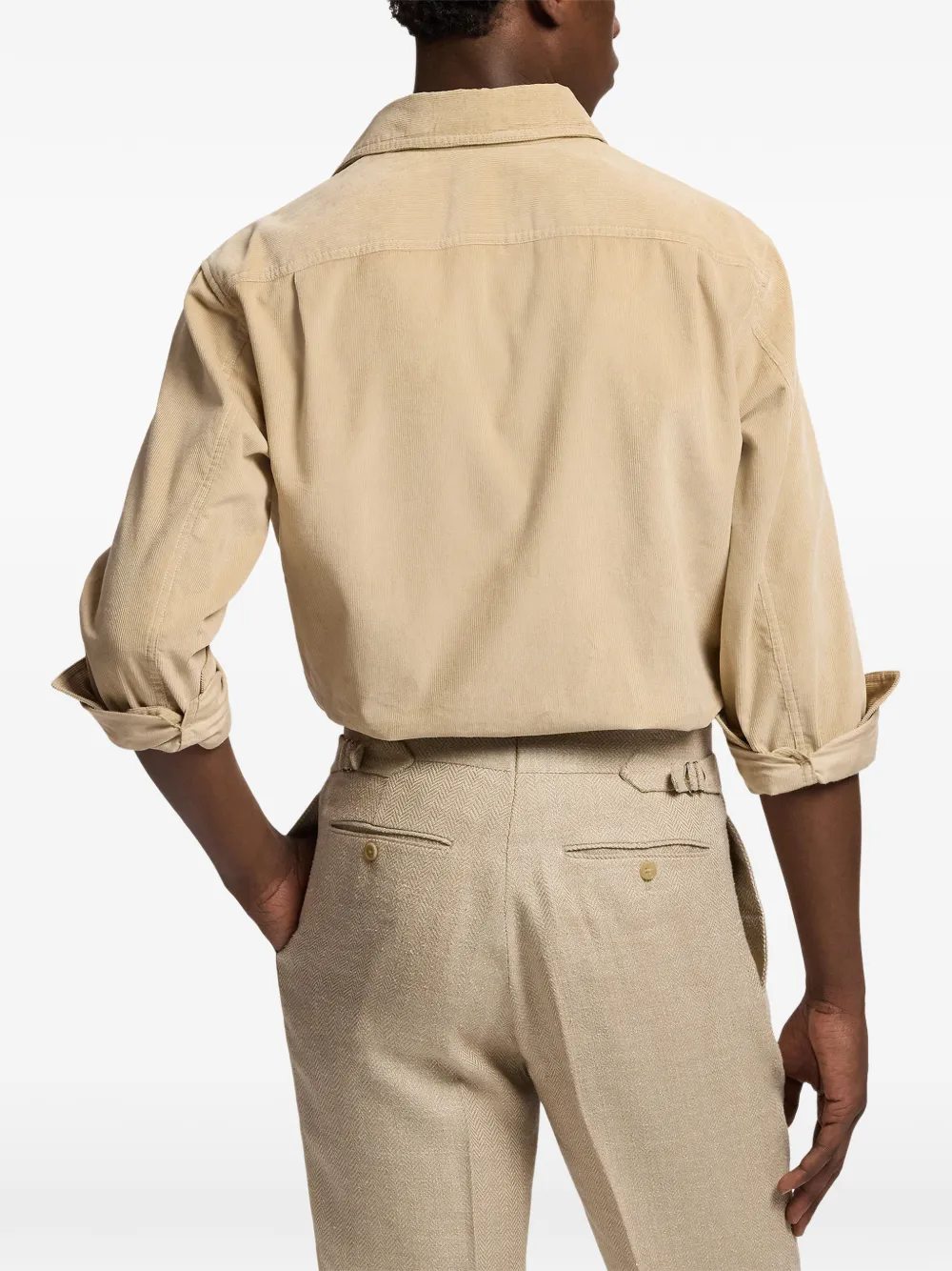 Ralph Lauren Purple Label Button-down overhemd met ribfluwelen textuur Beige