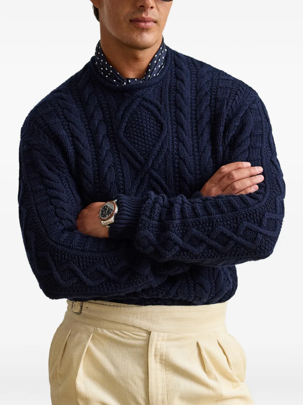 Ralph Lauren Purple Label Kabelgebreide coltrui Blauw