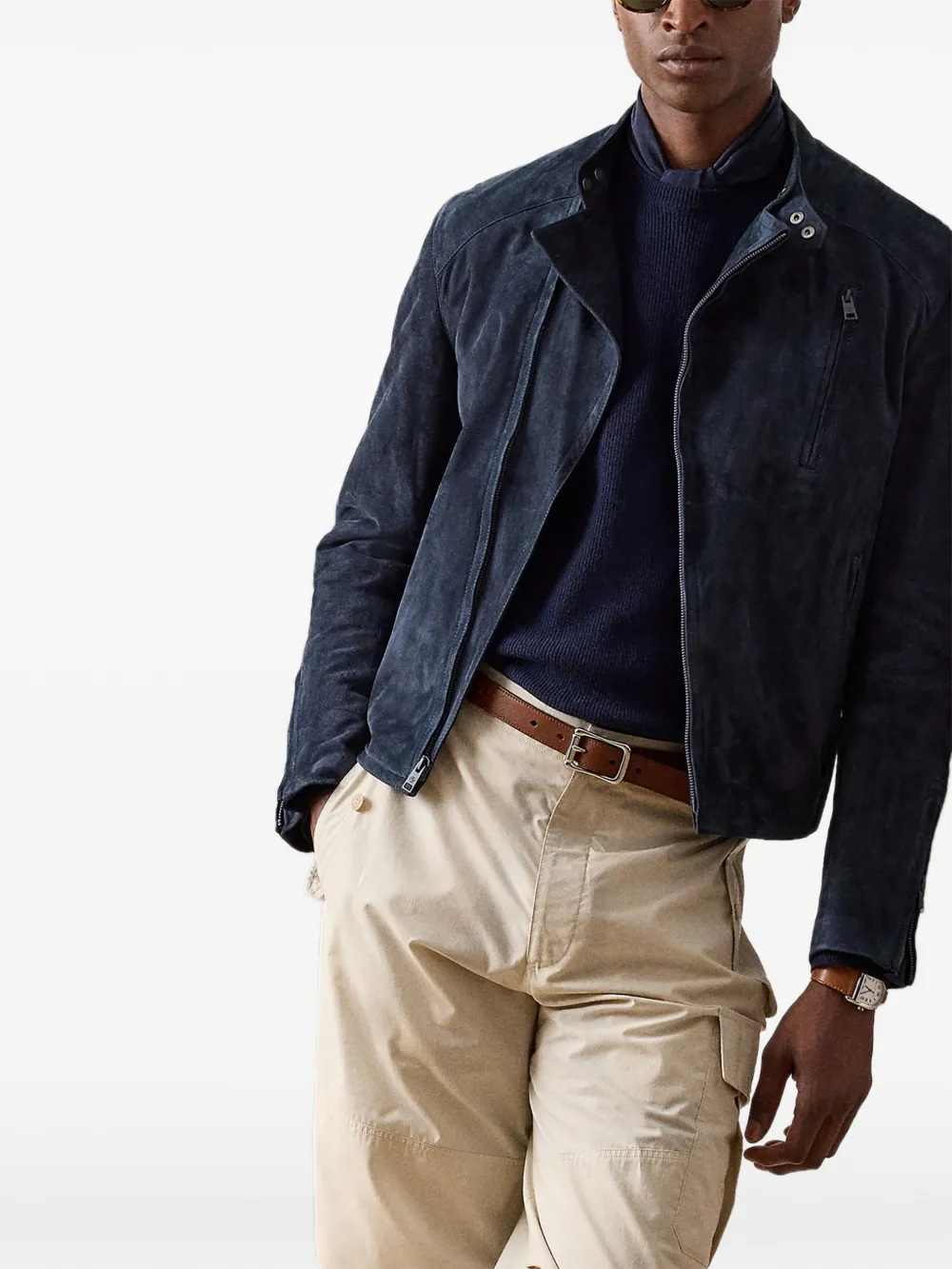 Ralph Lauren Purple Label Moto suède jack Blauw