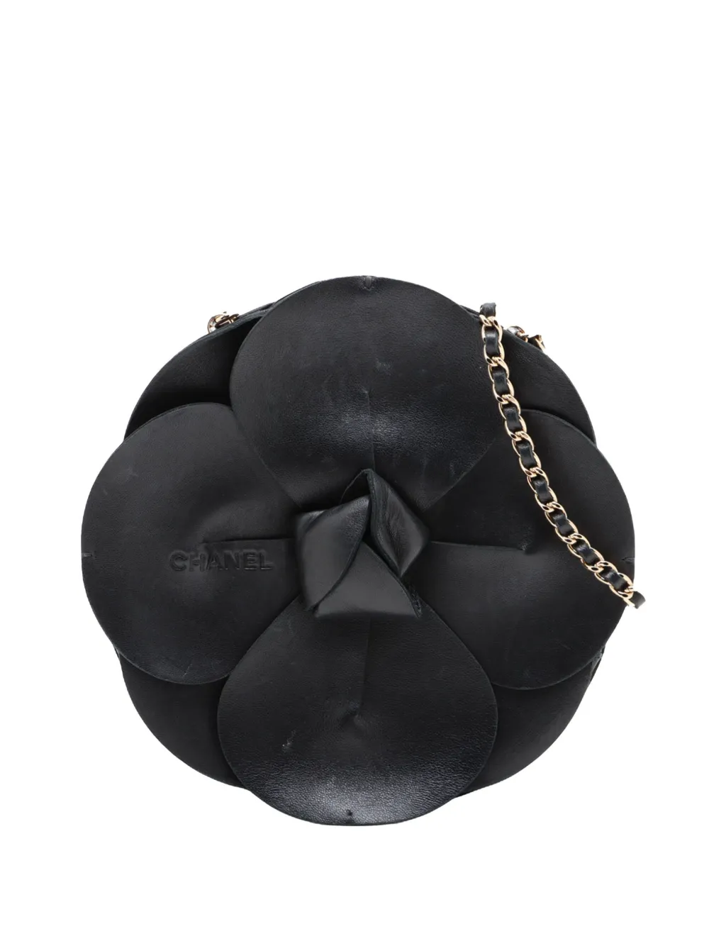 CHANEL Pre-Owned 2002-2003 Lambskin and Satin Camellia Flower Evening Bag handbag - Black