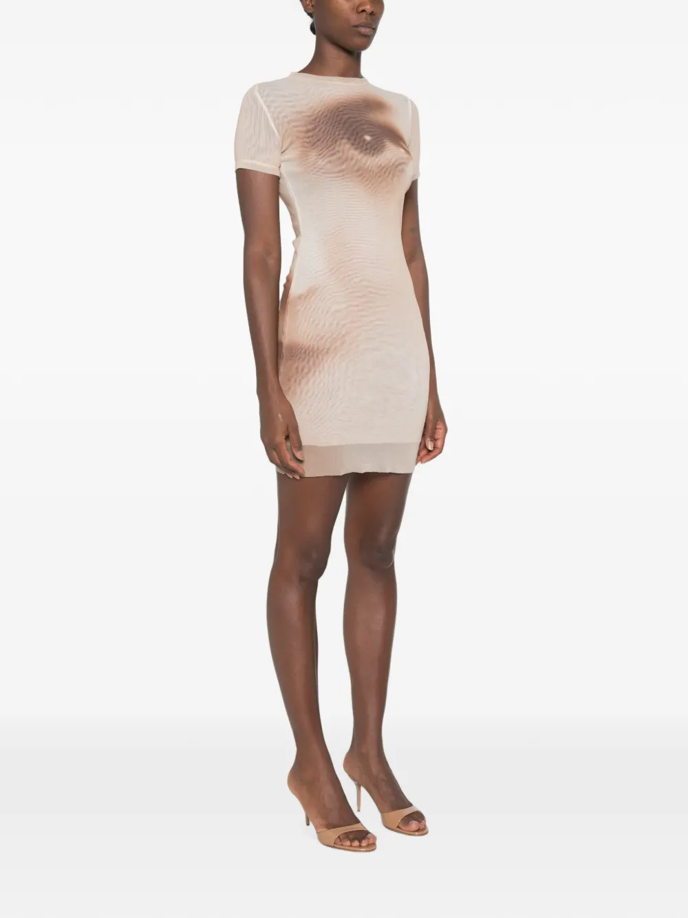 Jean Paul Gaultier Mini-jurk met ronde hals en korte mouwen Beige