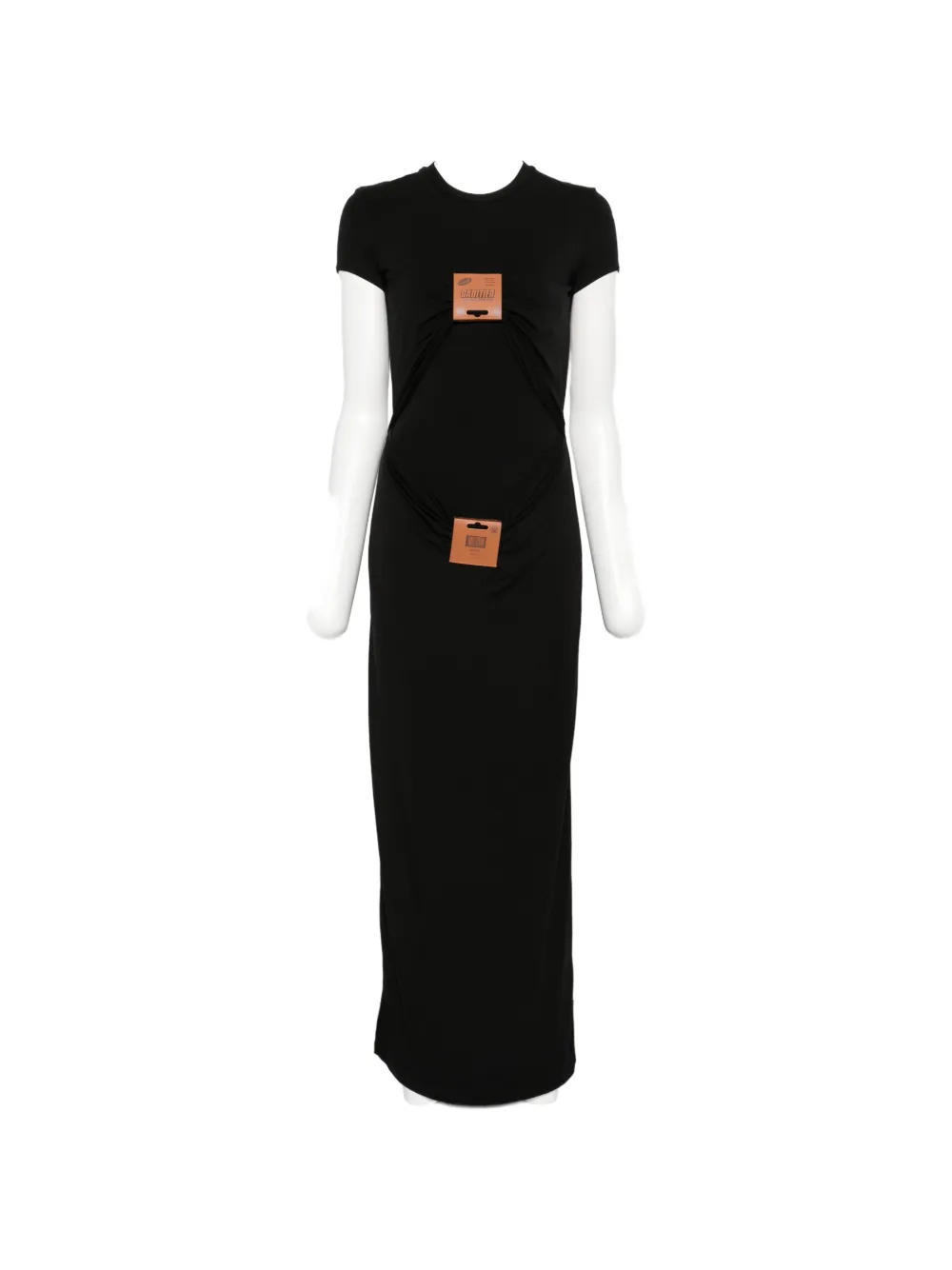 Jean Paul Gaultier Leather-tag Draped Maxi Dress In Black
