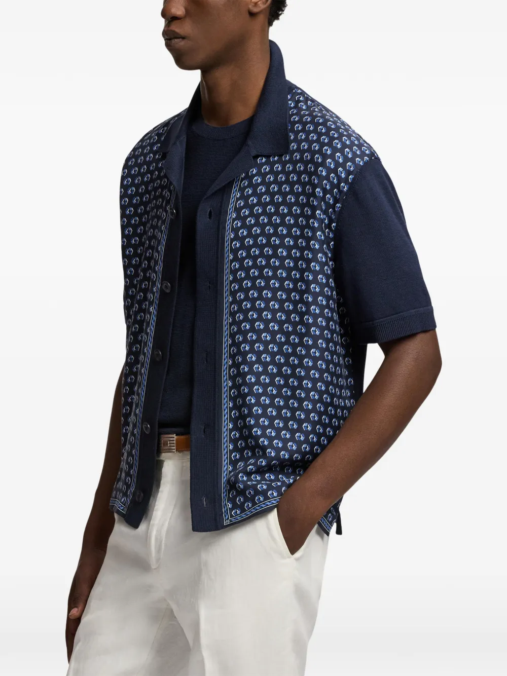 Ralph Lauren Purple Label Vest met geometrische print en korte mouwen Blauw