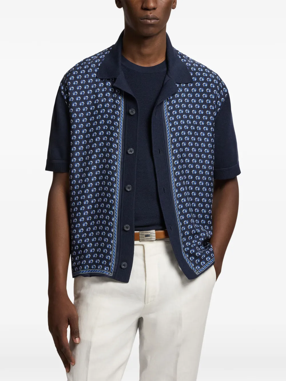 Ralph Lauren Purple Label Vest met geometrische print en korte mouwen Blauw