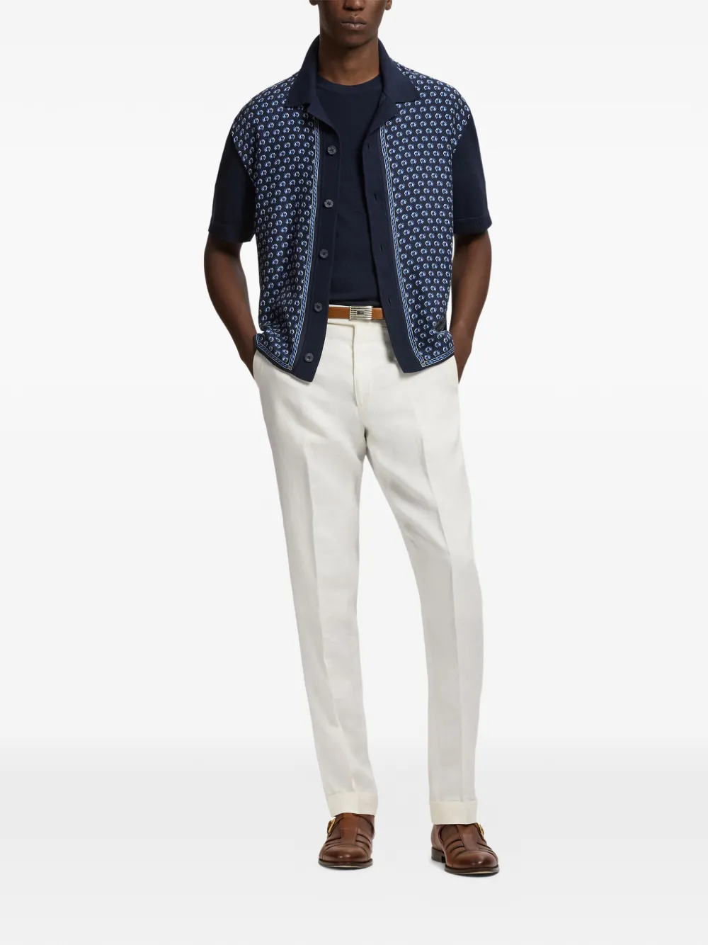 Ralph Lauren Purple Label Vest met geometrische print en korte mouwen Blauw
