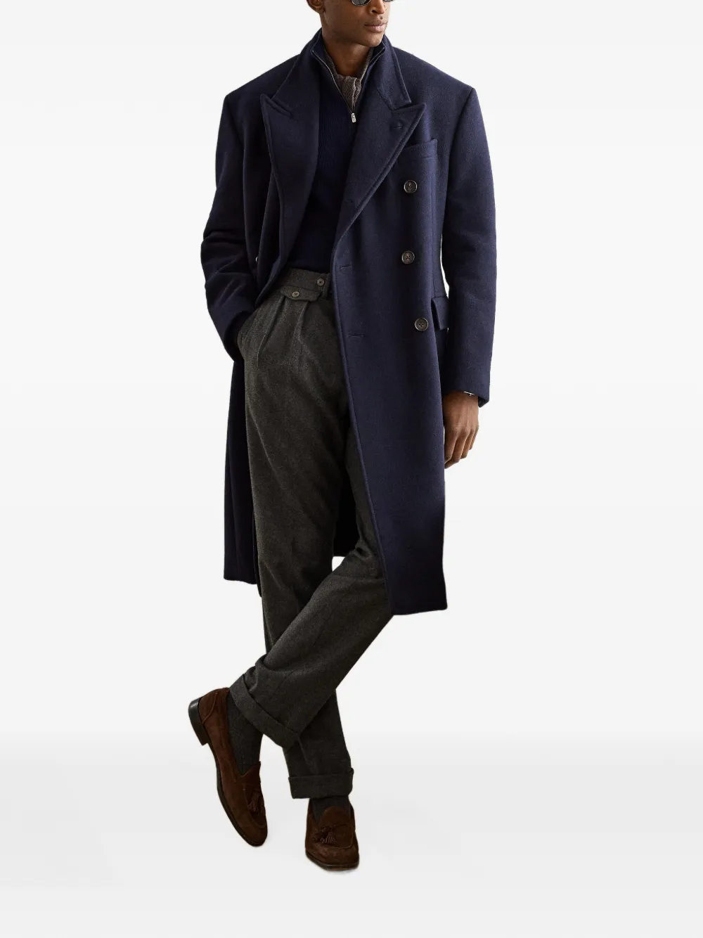 Ralph Lauren Purple Label half-zip cashmere sweater Blauw