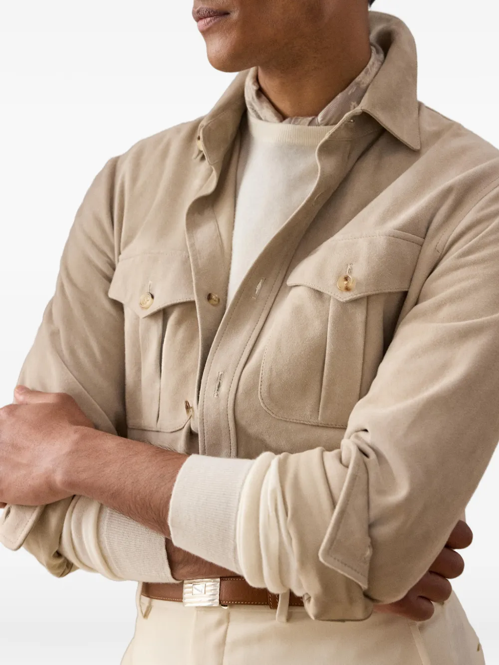 Ralph Lauren Purple Label Purple Label suède jack met cargo zak Beige