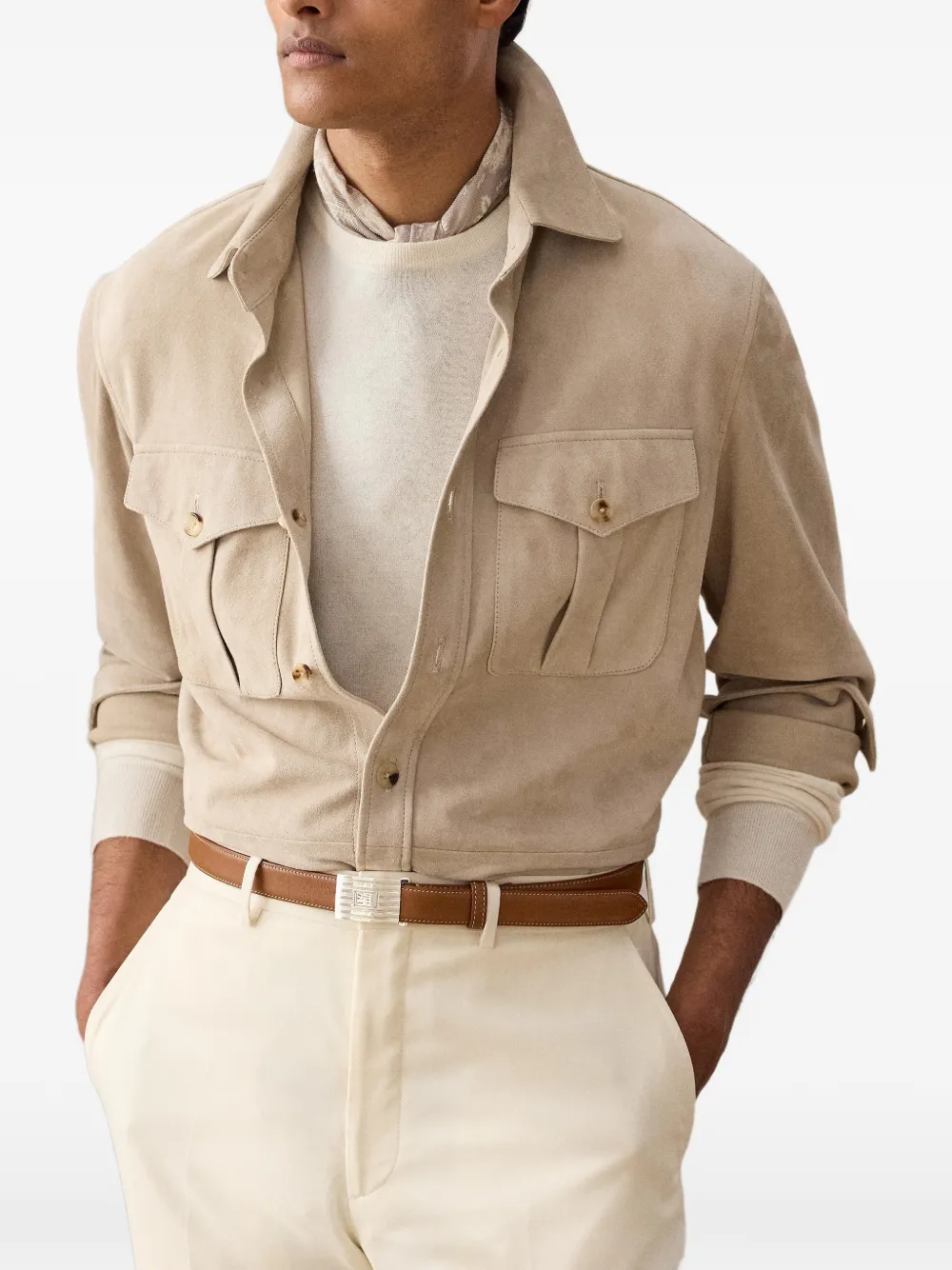 Ralph Lauren Purple Label Purple Label suède jack met cargo zak Beige