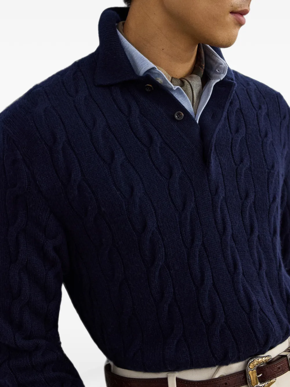Ralph Lauren Purple Label cable-knit cashmere sweater Blauw