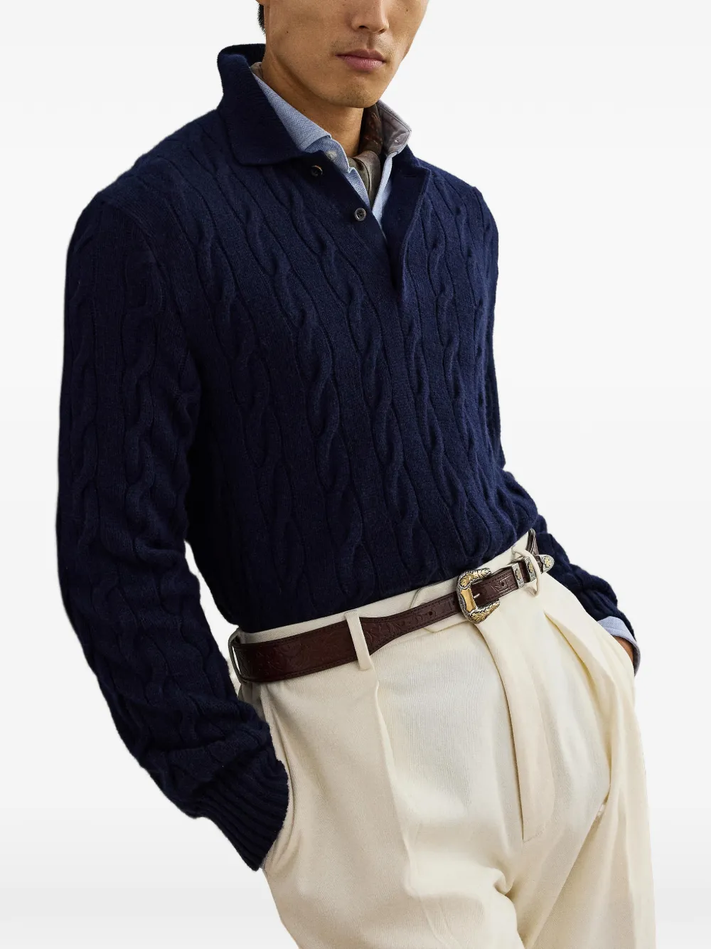 Ralph Lauren Purple Label cable-knit cashmere sweater Blauw