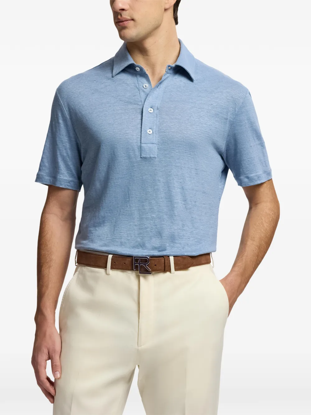 Ralph Lauren Purple Label Linnen jersey poloshirt Blauw