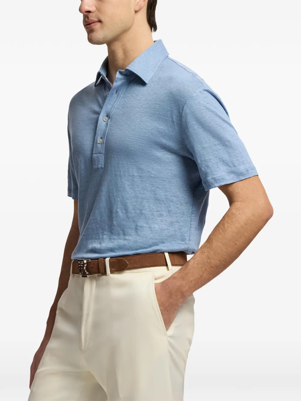 Ralph Lauren Purple Label Linnen jersey poloshirt Blauw