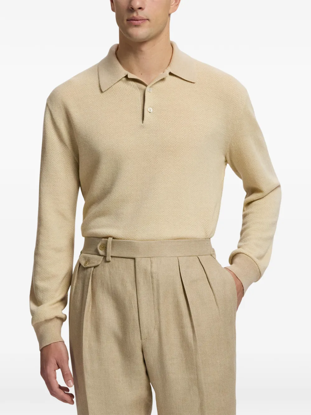 Ralph Lauren Purple Label Polotrui met visgraat-jacquard Beige