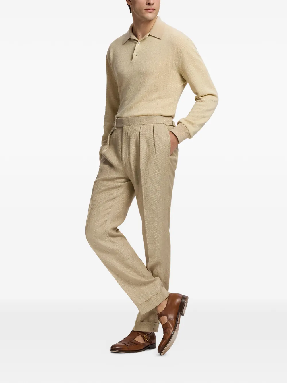 Ralph Lauren Purple Label Polotrui met visgraat-jacquard Beige