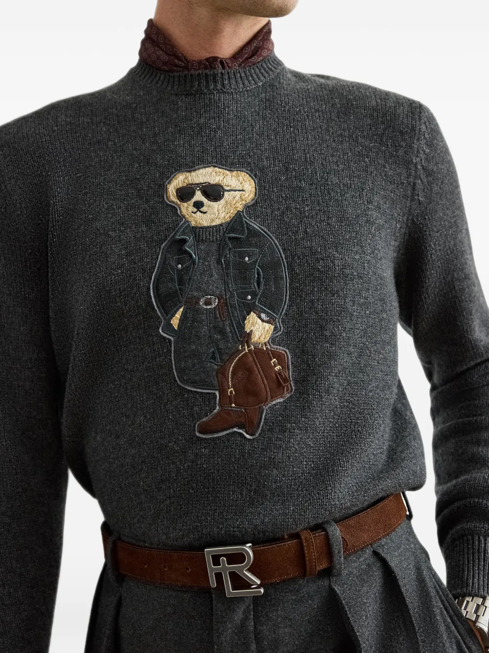Ralph Lauren Purple Label Trui met Polo Bear patch Grijs
