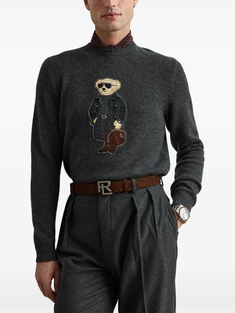 Ralph Lauren Purple Label Trui met Polo Bear patch Grijs