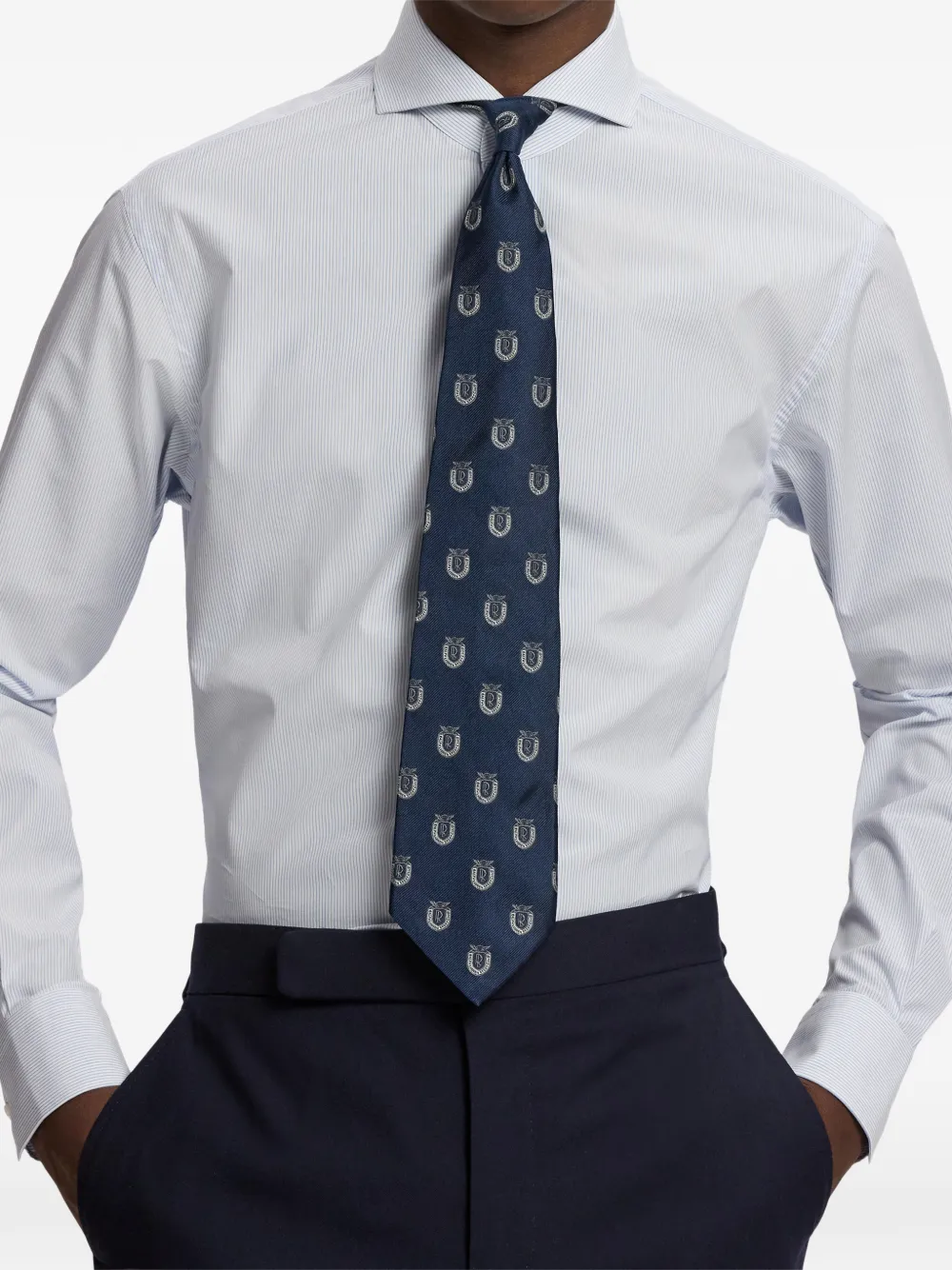 Ralph Lauren Purple Label Zijden stropdas met wapenschild-print Blauw