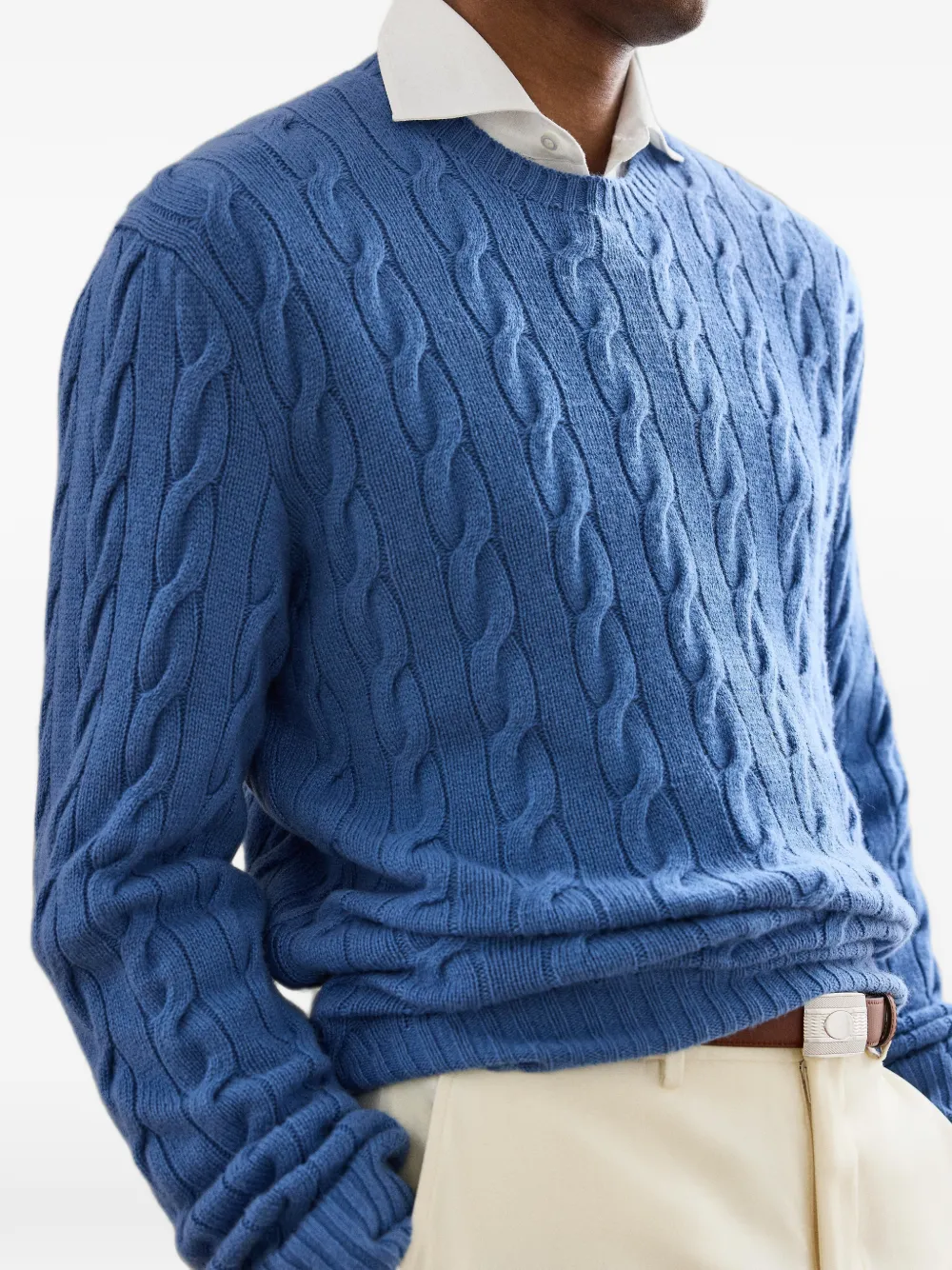 Ralph Lauren Purple Label cable-knit cashmere sweater Blauw