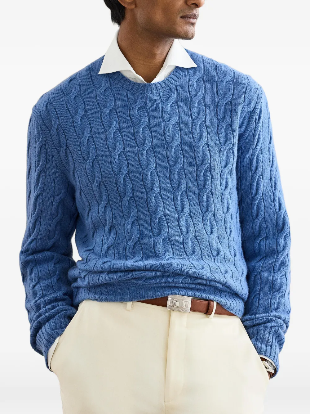 Ralph Lauren Purple Label cable-knit cashmere sweater Blauw