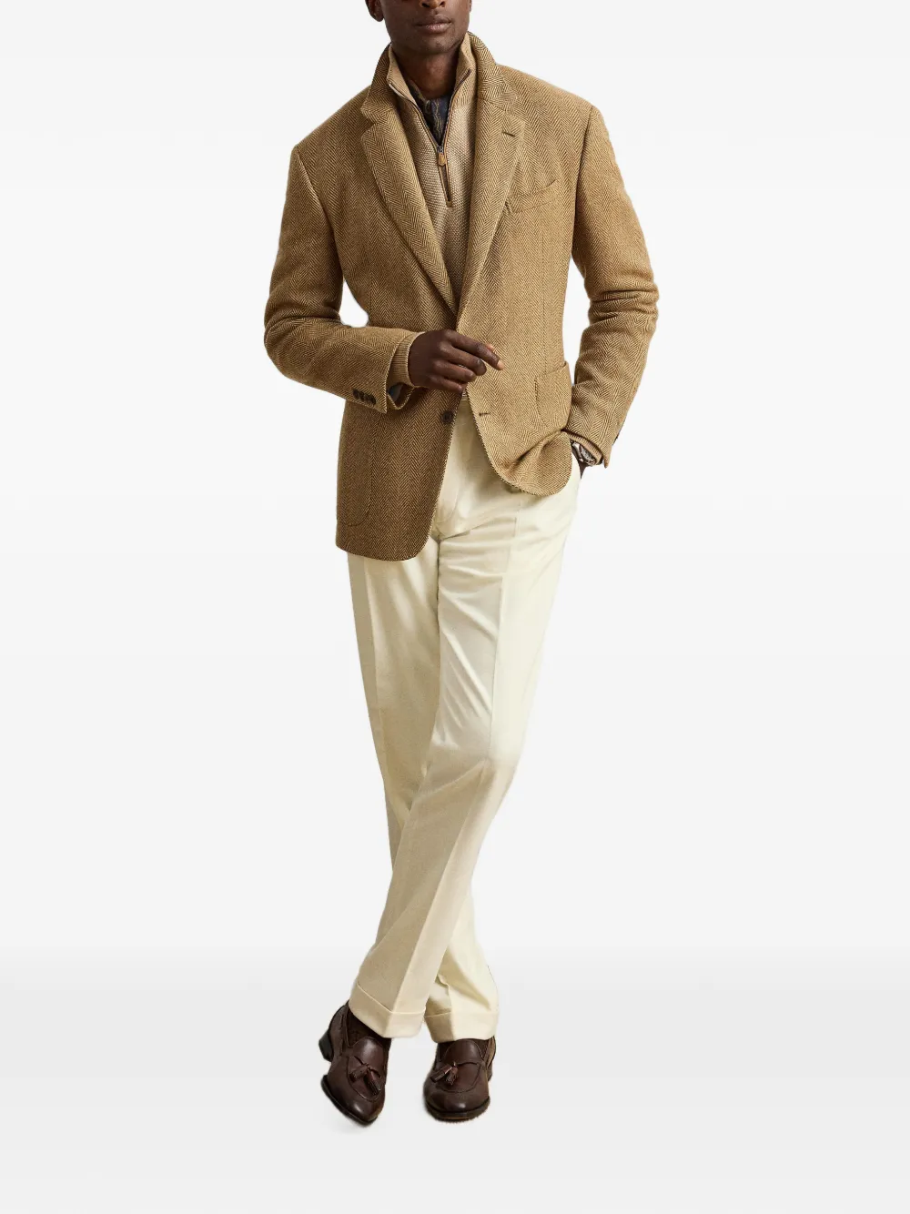 Ralph Lauren Purple Label Trui met kwartrits en textuur Beige