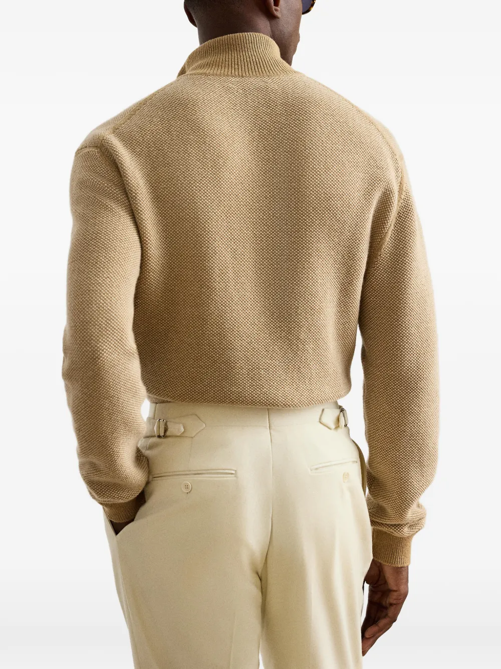 Ralph Lauren Purple Label Trui met kwartrits en textuur Beige