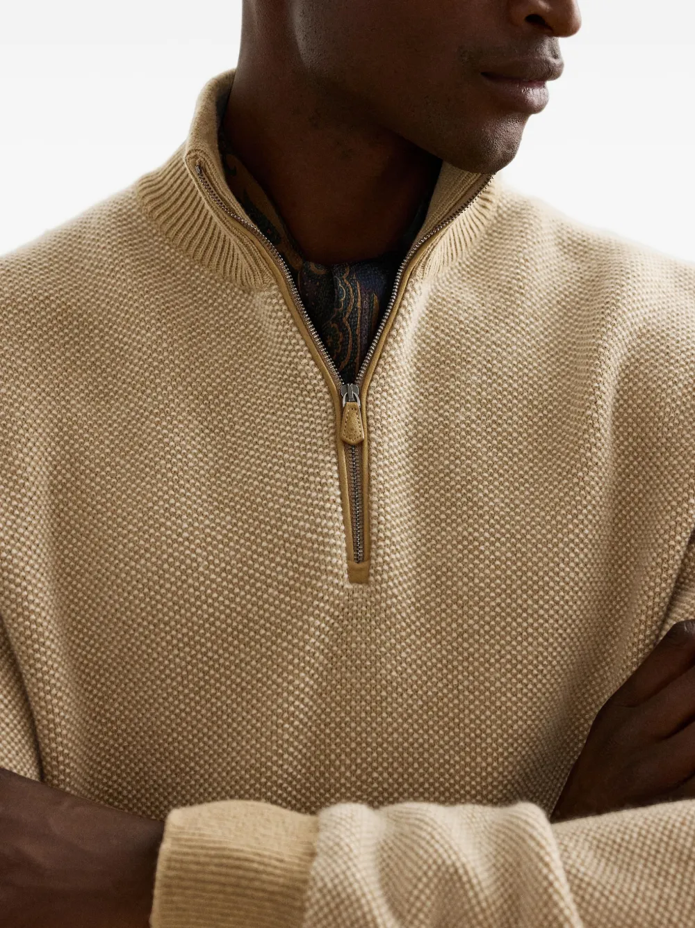 Ralph Lauren Purple Label Trui met kwartrits en textuur Beige