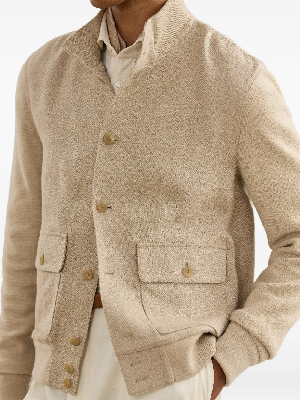 Ralph Lauren Purple Label Jack met visgraatpatroon Beige