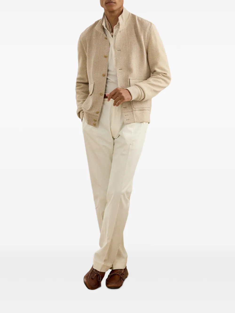 Ralph Lauren Purple Label Jack met visgraatpatroon Beige