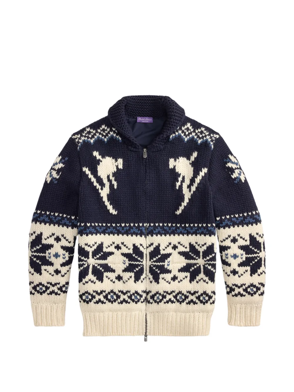 Ralph Lauren Purple Label Vest met sjaalkraag en intarsia-patroon Blauw