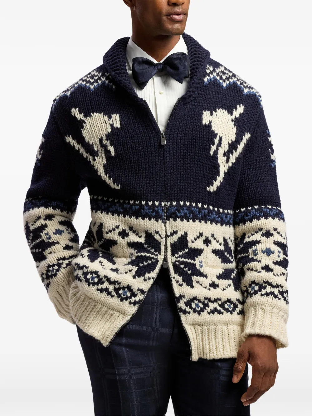 Ralph Lauren Purple Label Vest met sjaalkraag en intarsia-patroon Blauw