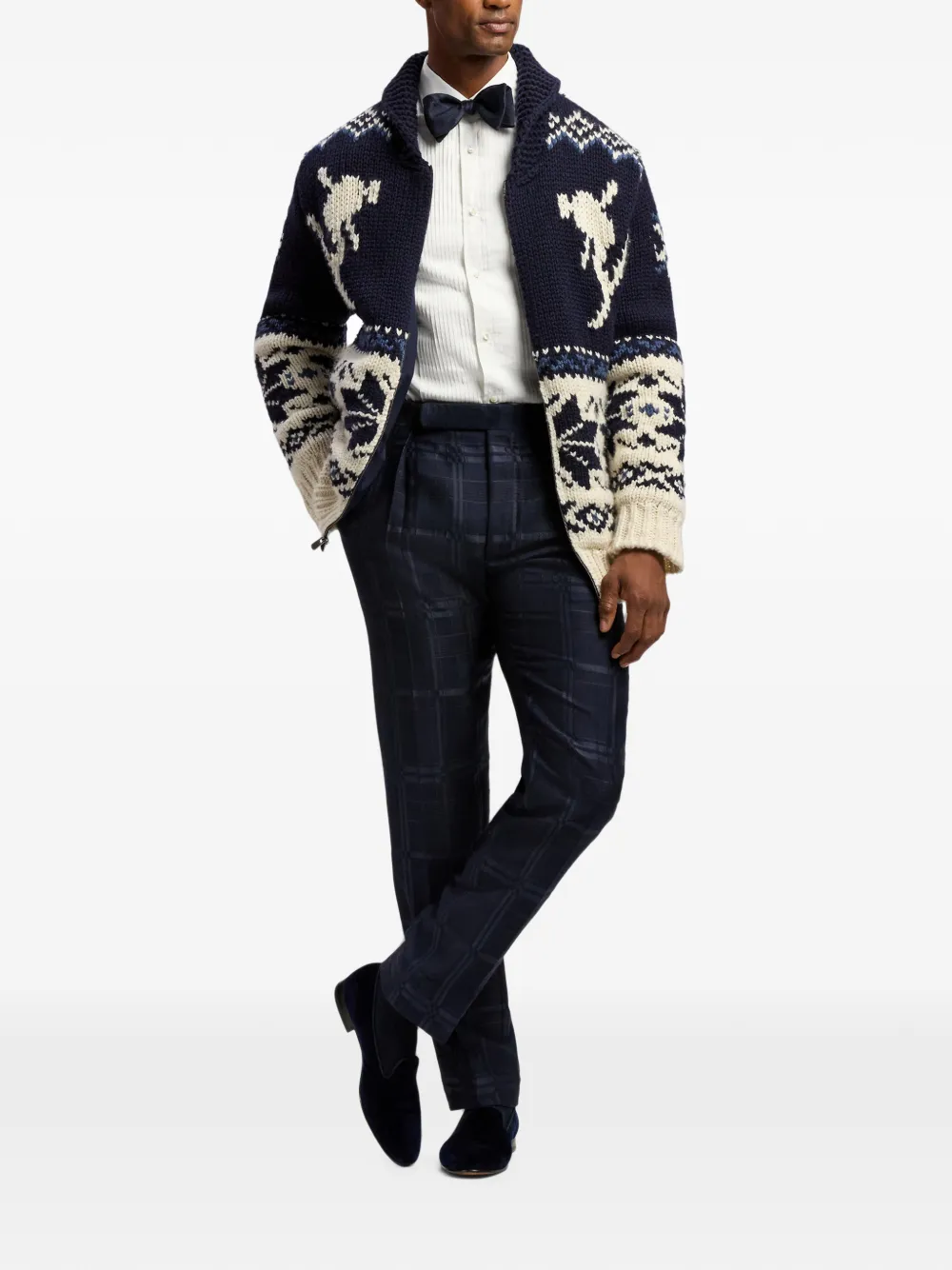 Ralph Lauren Purple Label Vest met sjaalkraag en intarsia-patroon Blauw