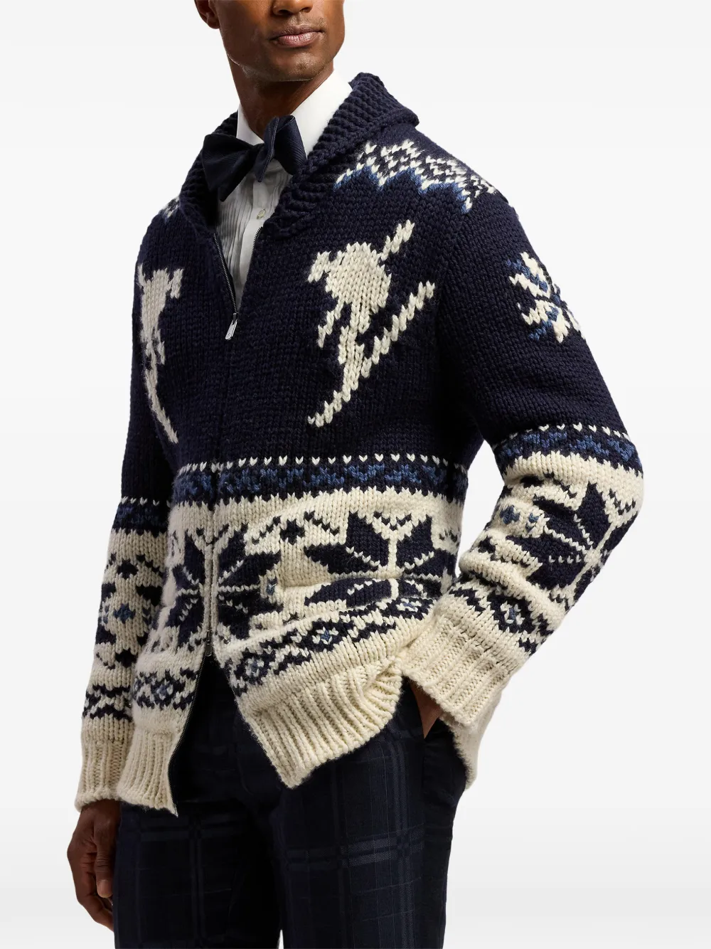 Ralph Lauren Purple Label Vest met sjaalkraag en intarsia-patroon Blauw