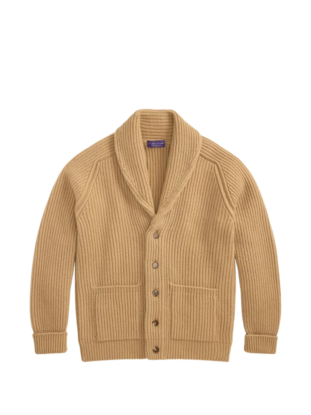 Ralph Lauren Purple Label Cardigan a coste con scollo a scialle - Marrone
