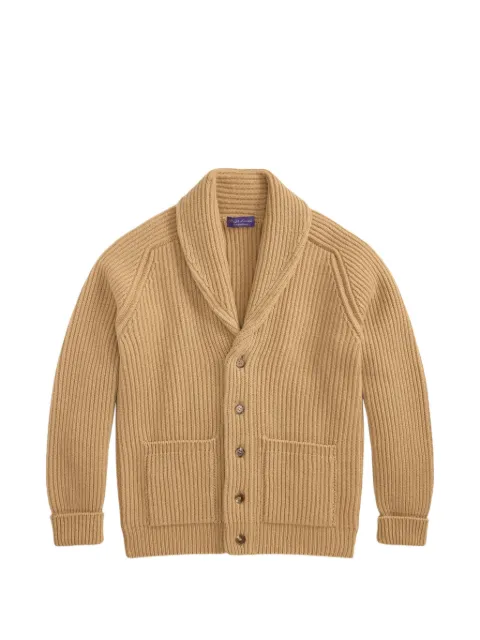 Ralph Lauren Purple Label cárdigan de canalé con cuello esmoquin
