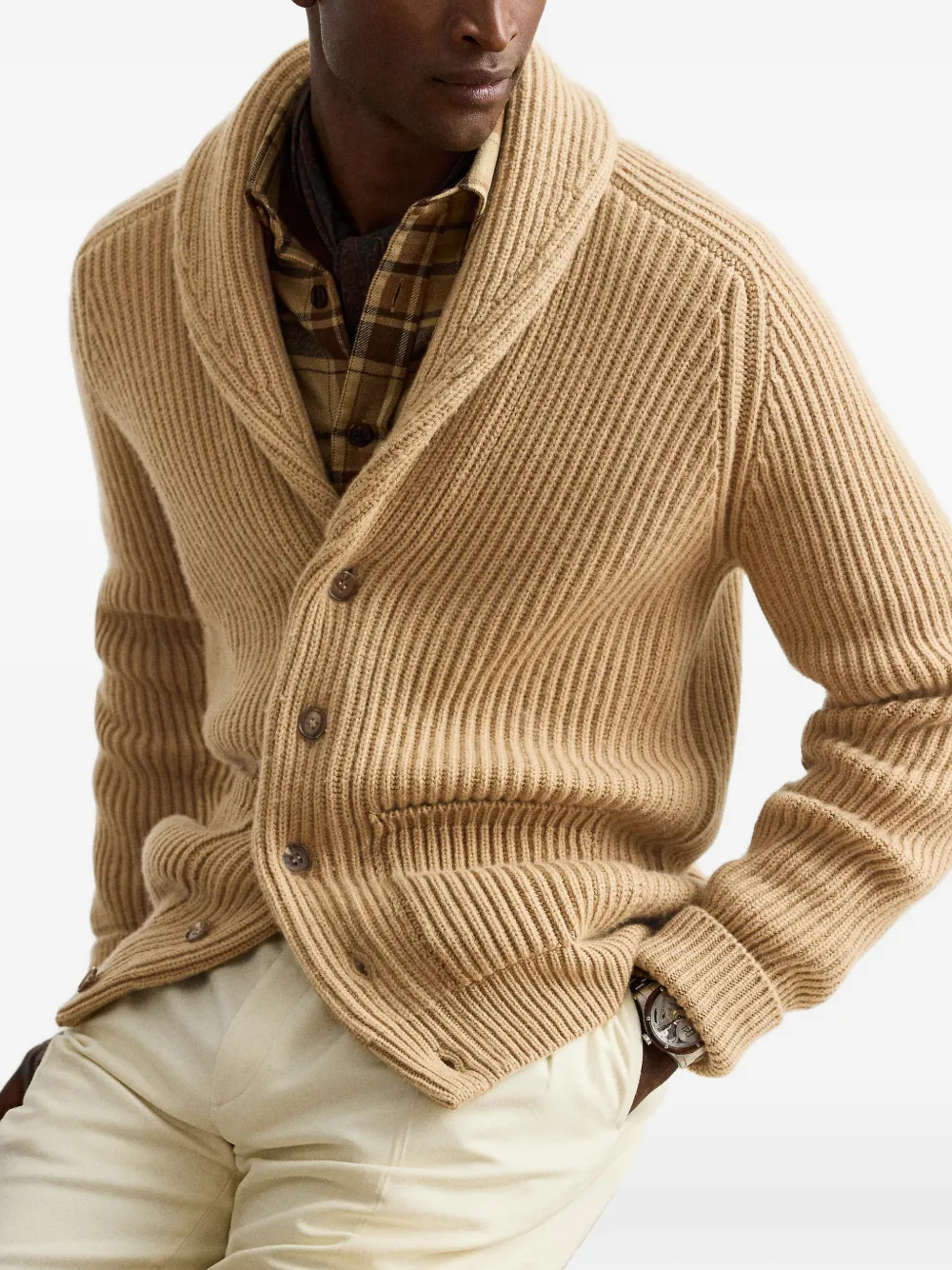 Ralph Lauren Purple Label Ribgebreid vest Bruin