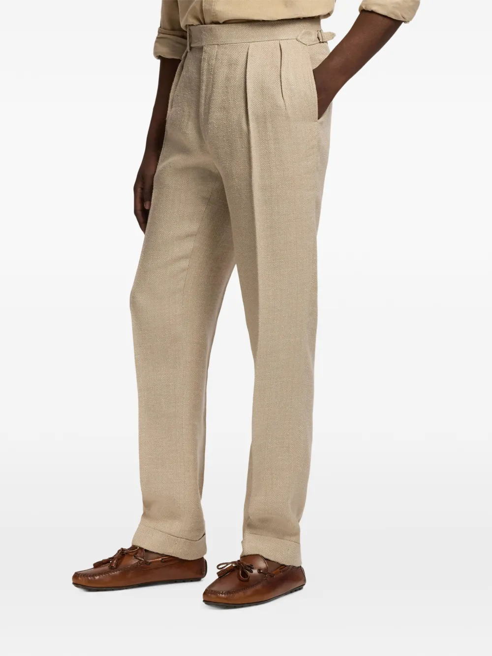 Ralph Lauren Purple Label Gregory plooibroek met visgraat-patroon Beige