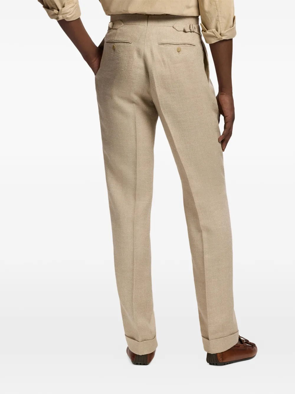 Ralph Lauren Purple Label Gregory plooibroek met visgraat-patroon Beige