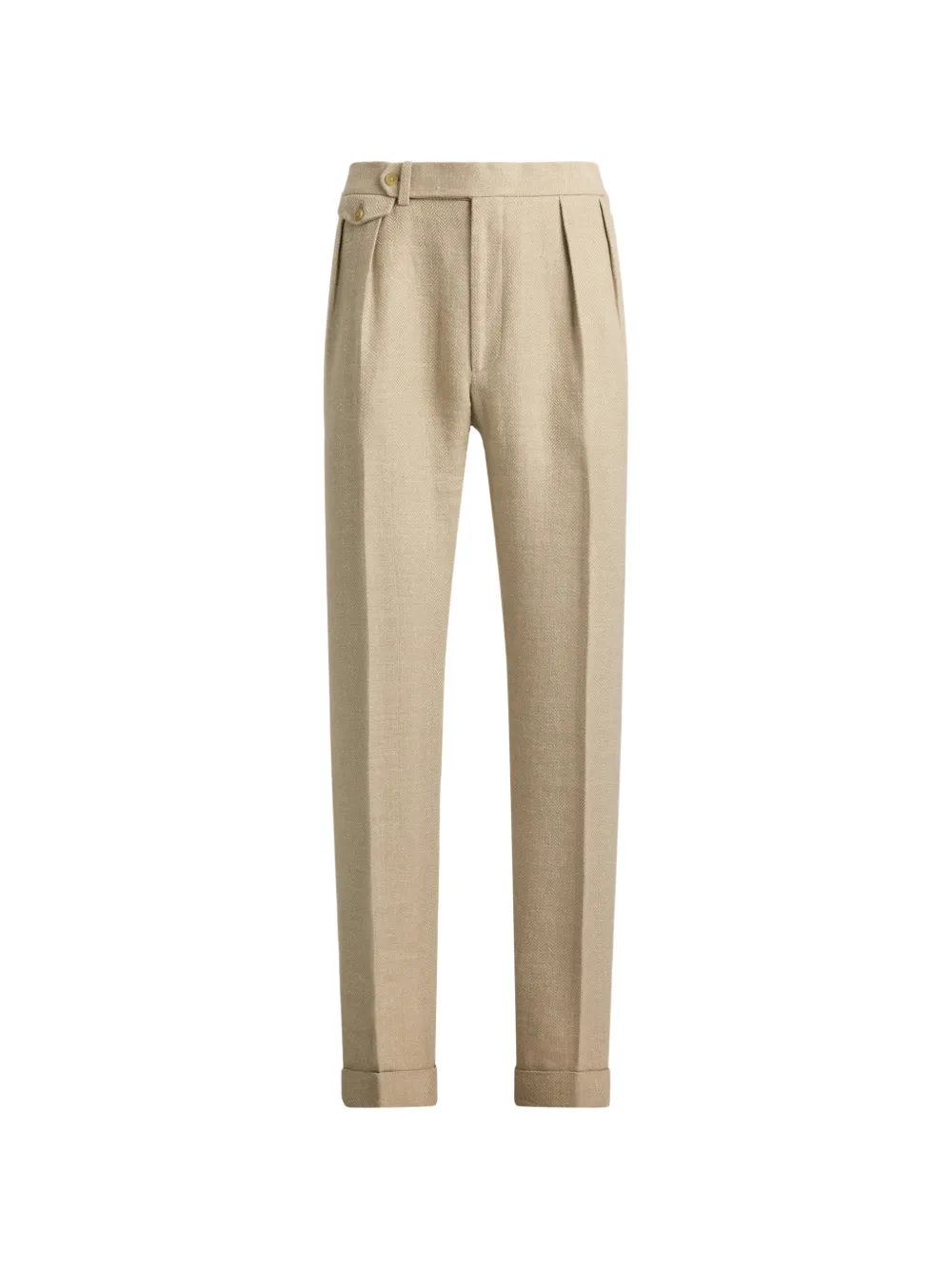 Ralph Lauren Purple Label Gregory plooibroek met visgraat-patroon Beige
